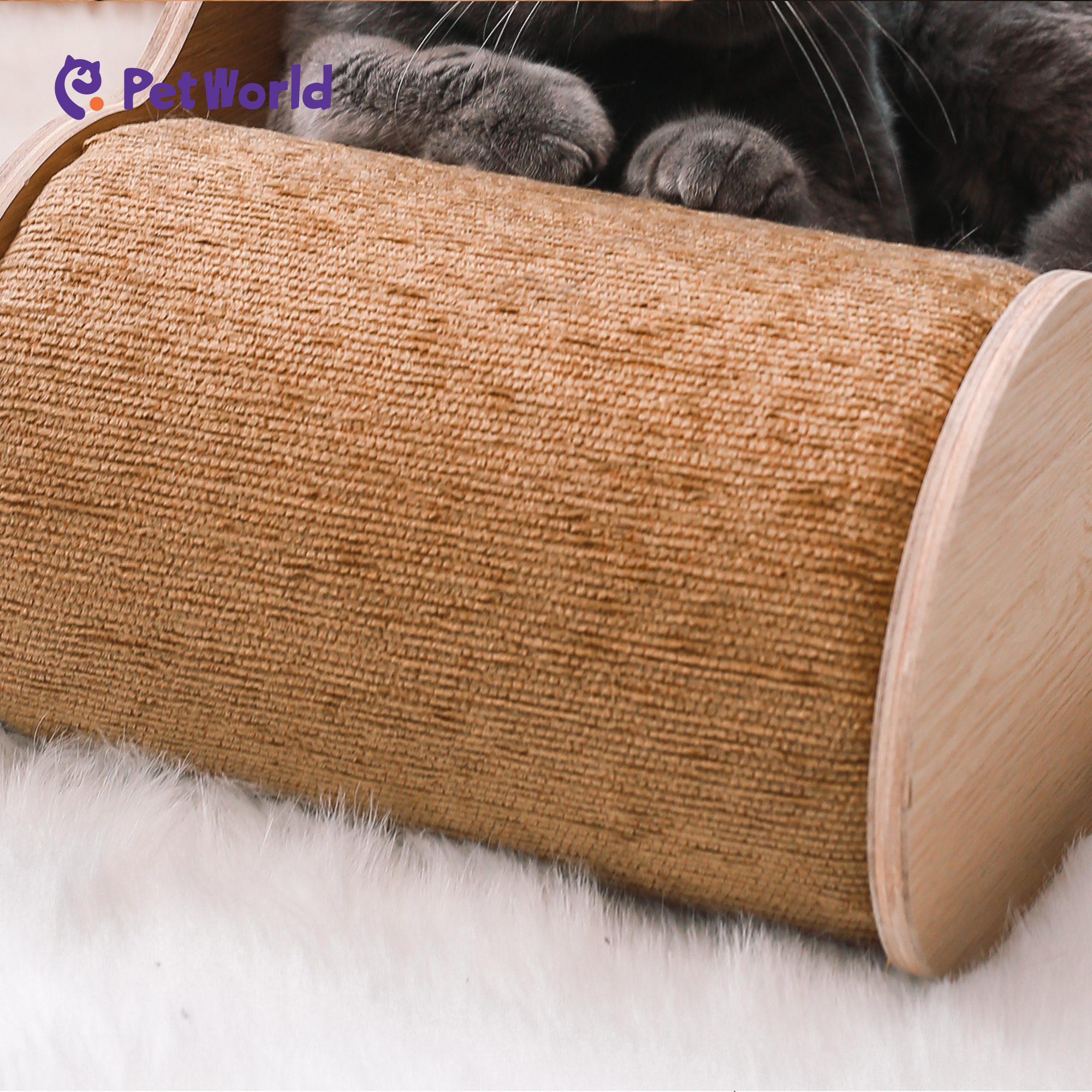 CST009 Modern Curved Wooden Cat Scratcher Bed with Natural Sisal_05