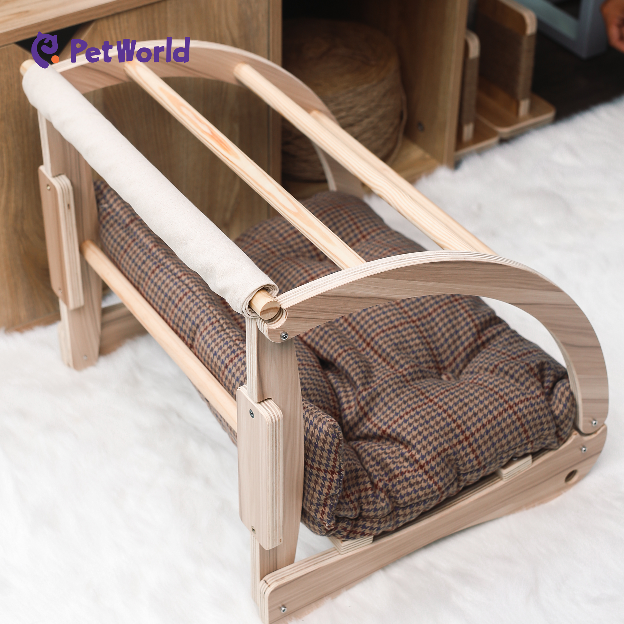 CWS001 Wall-mounted Horizontal Wooden Striped Pet Bed with Cushion_03