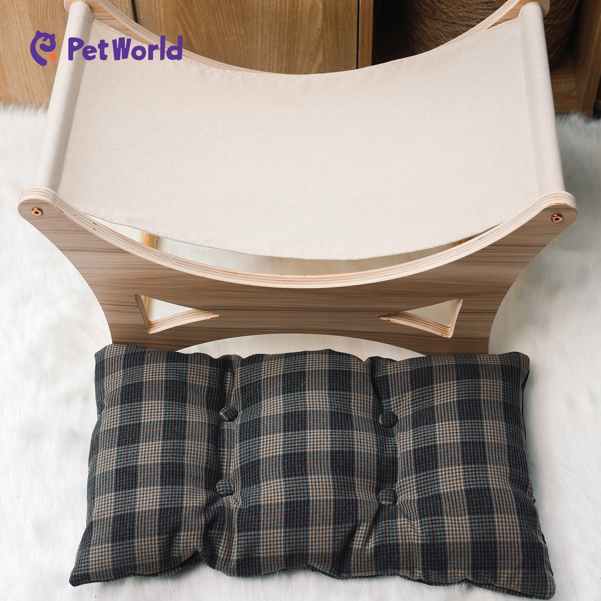 Modern Wooden Pet Bed with Cushion_02