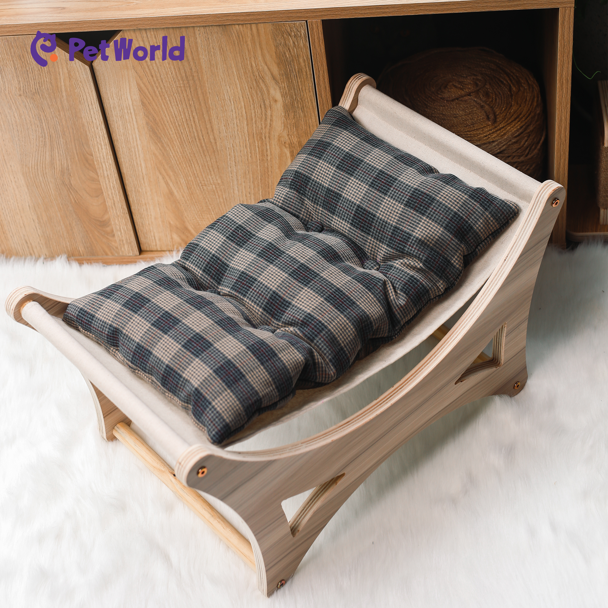 Modern Wooden Pet Bed with Cushion_05