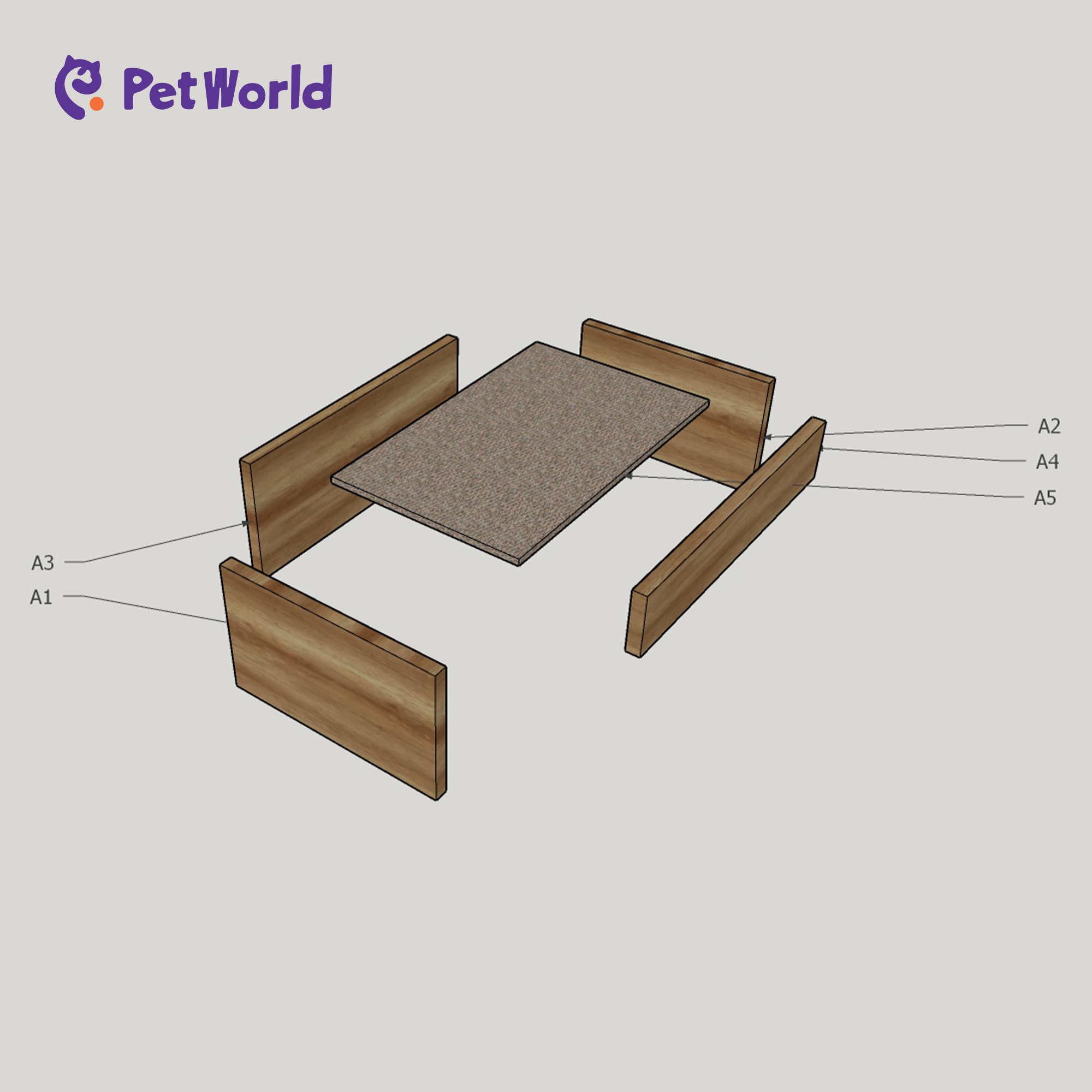 PB006 Wooden Cat Bed with Integrated Scratching Pad_02