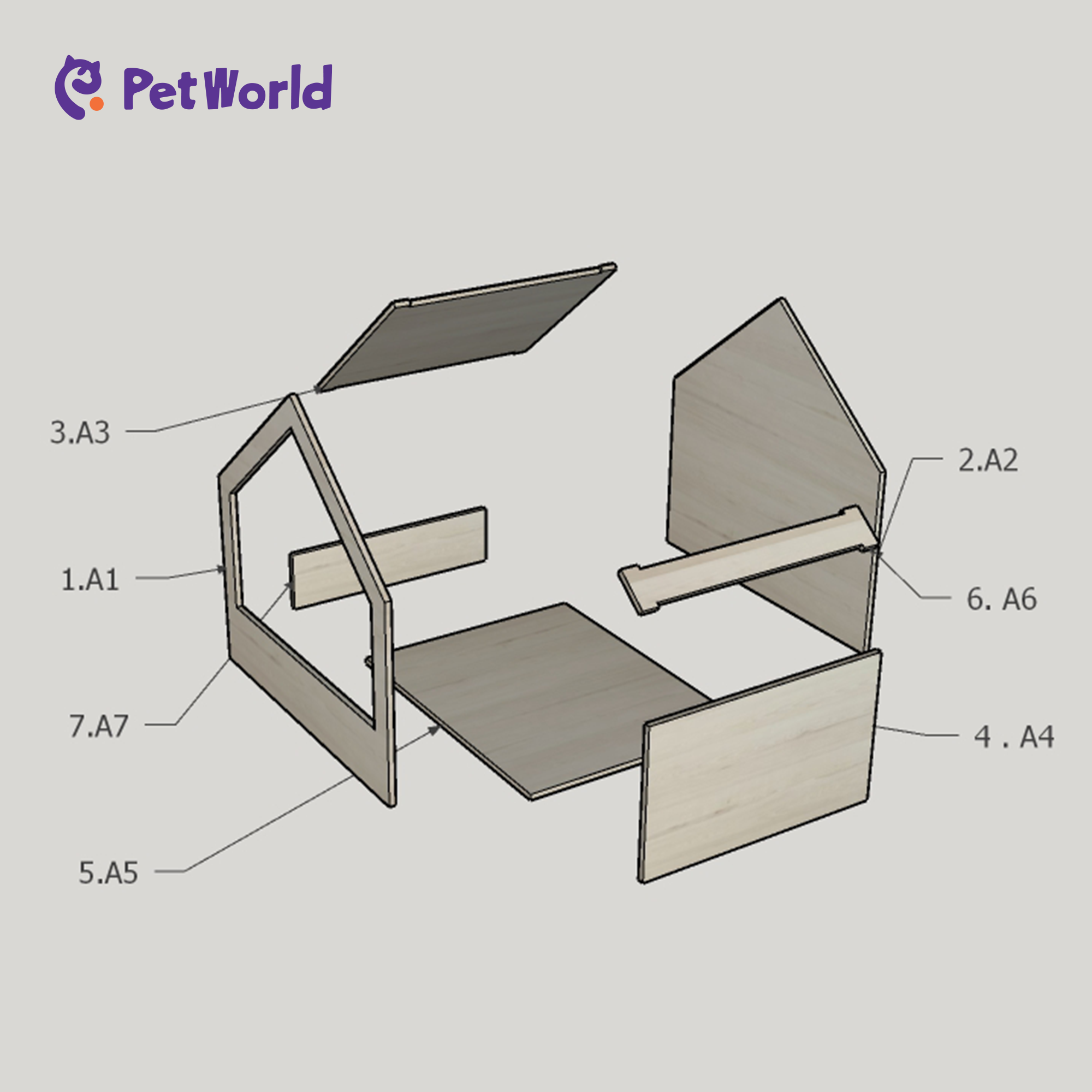 PH002 CozyTriangle Wooden Pet House with Plush Cushion_05