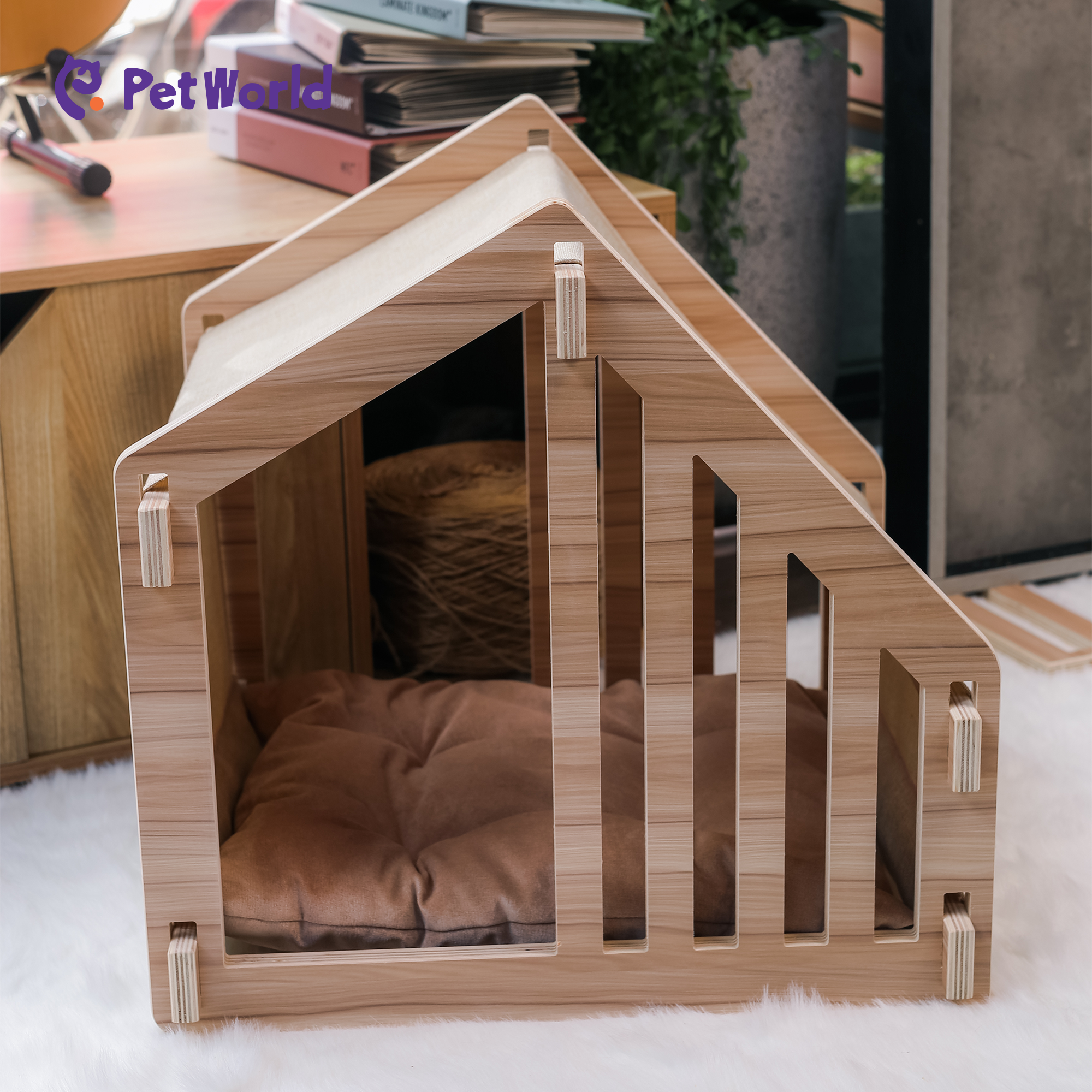 PH004 Modern Wooden Pet House with Cushioned Interior_02