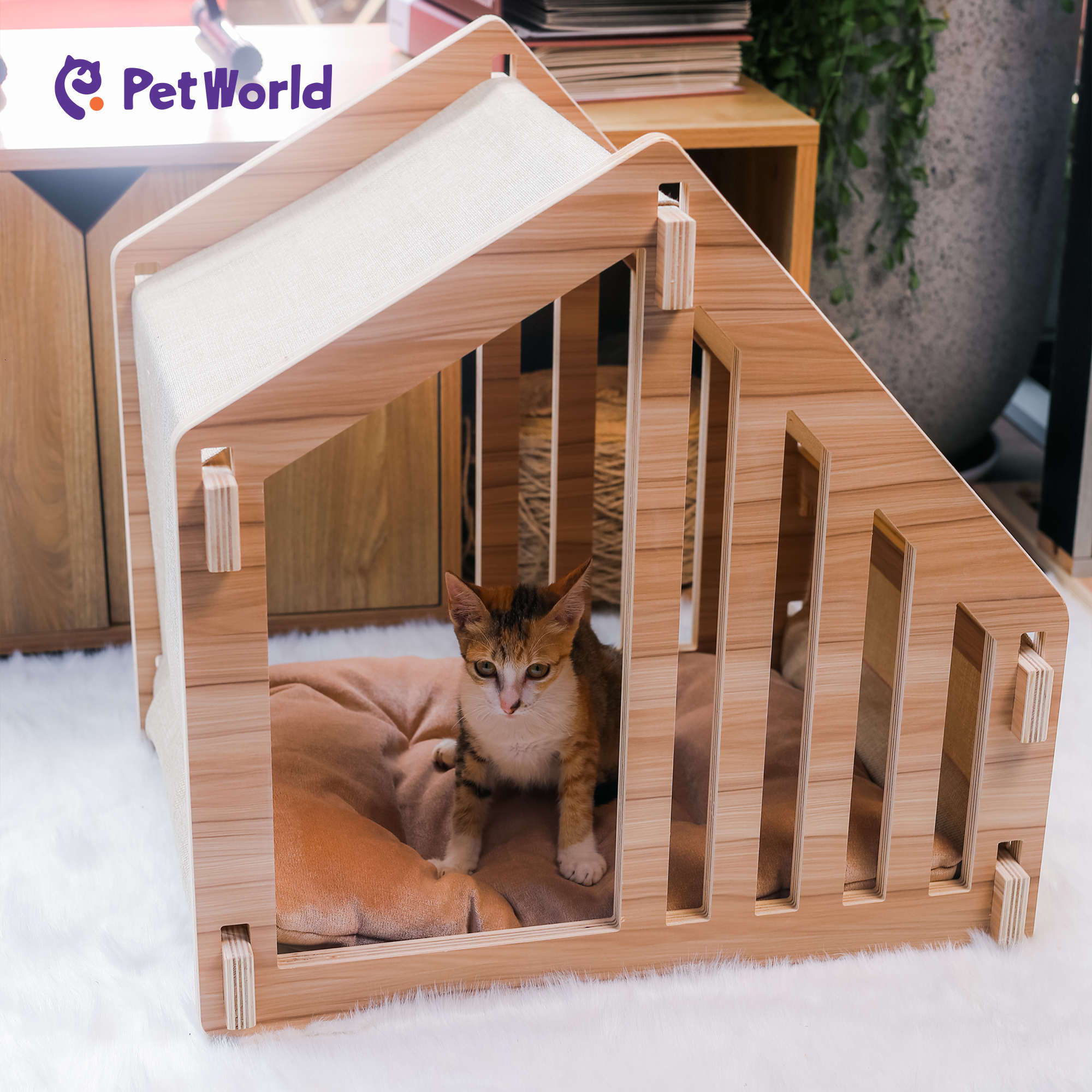 PH004 Modern Wooden Pet House with Cushioned Interior_03